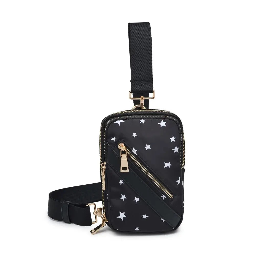 Black Quilted Sling Backpack with White Star Sol And Selene Motivator Sling Backpack - Black Star  main image 4