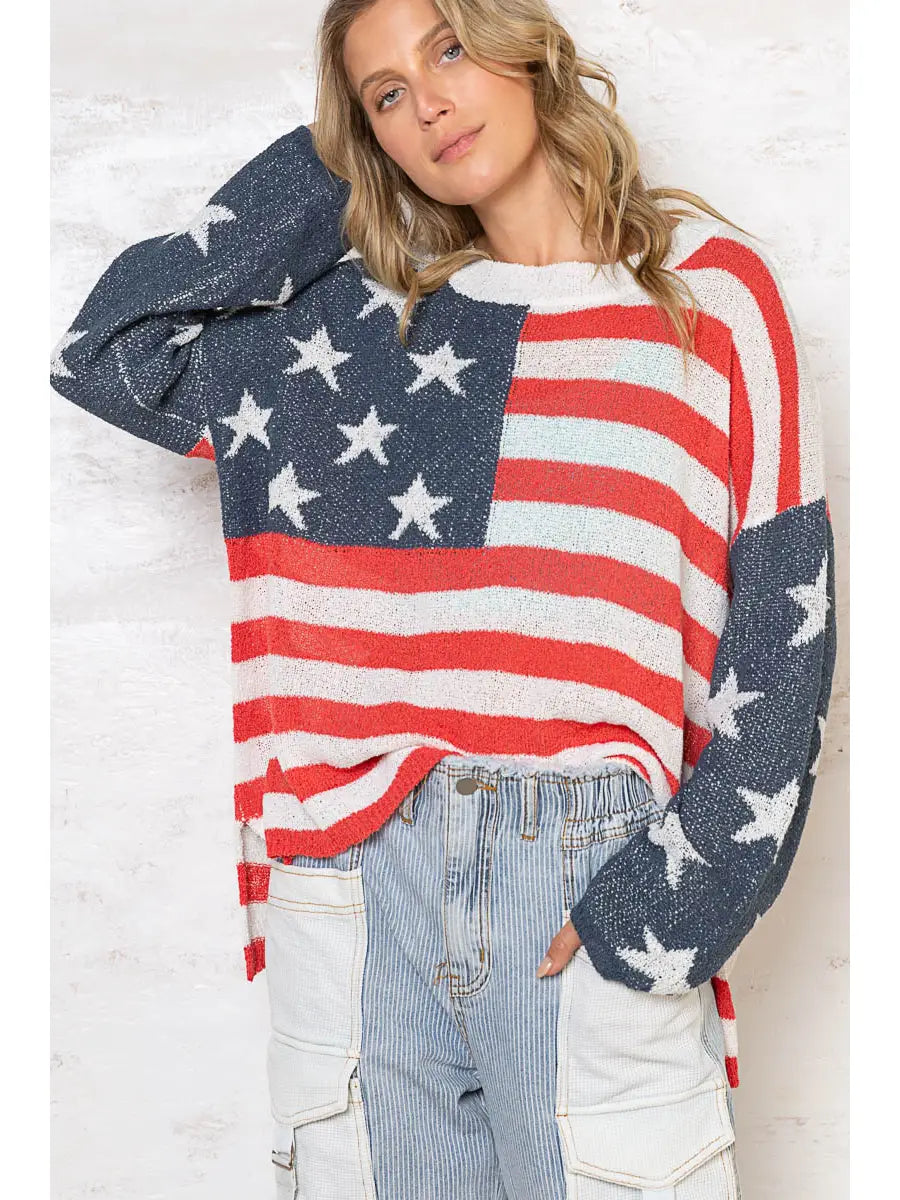 American Flag Pullover Thin Sweater